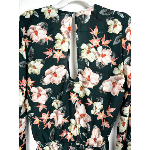 Show Me Your Mumu Bohemian Romantic Blue Sheer Floral Long Sleeve Short Romper - Picture 7 of 11